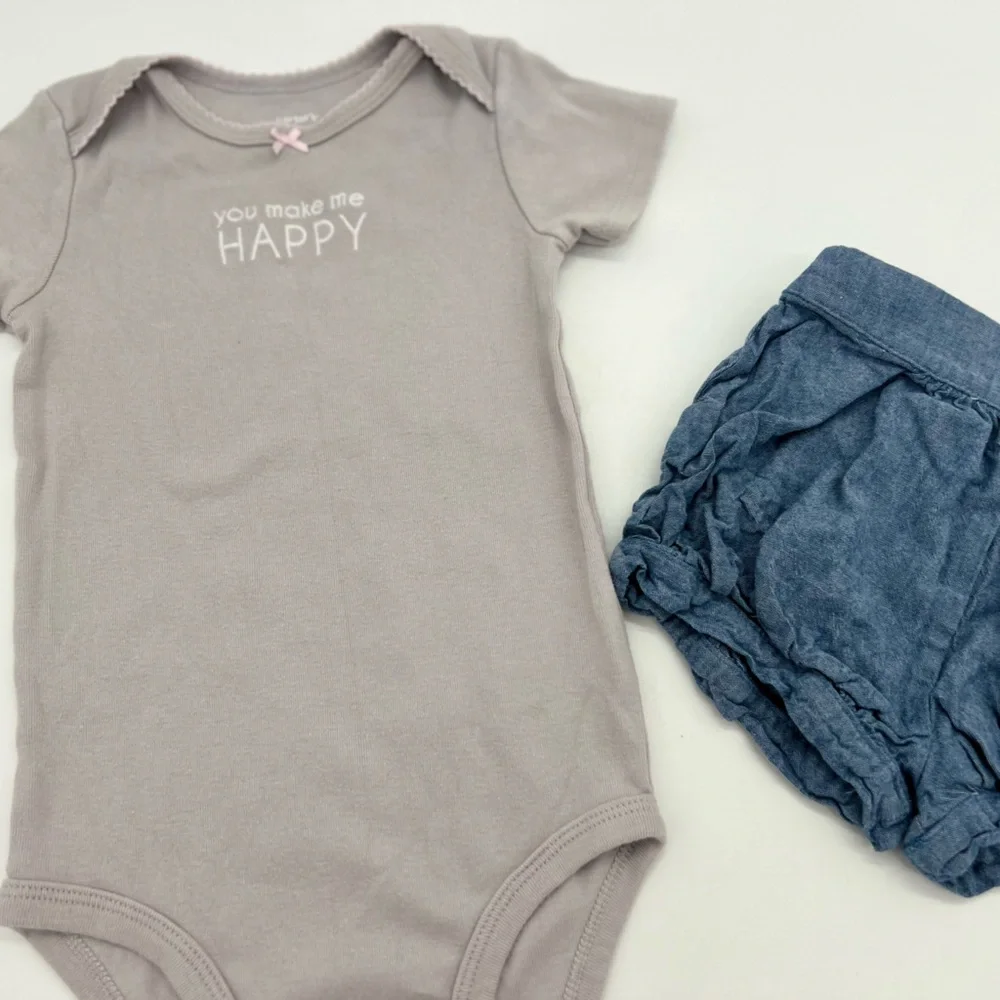 Carters Baby Girl Shirt Short Set Tan You Make Me Happy 18 M